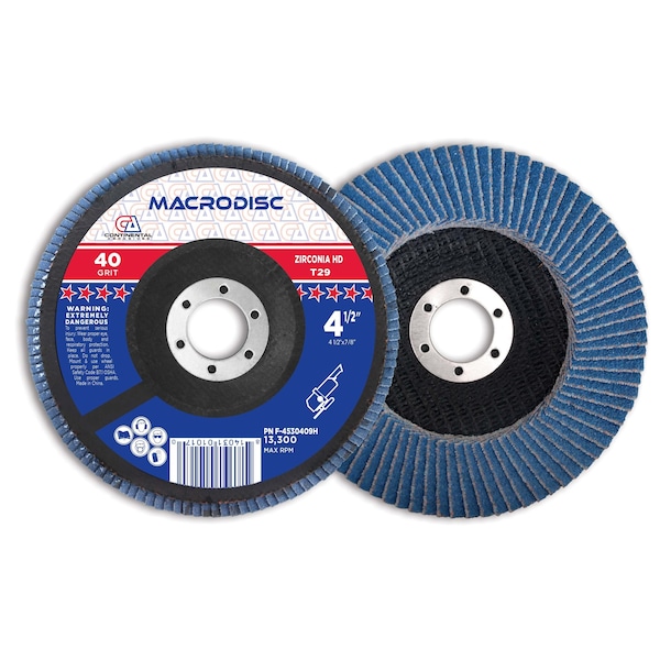 Continental Abrasives 4-1/2" x 7/8" 40 Grit T29 Zirconia High Density Flap Disc F-4530409H - main